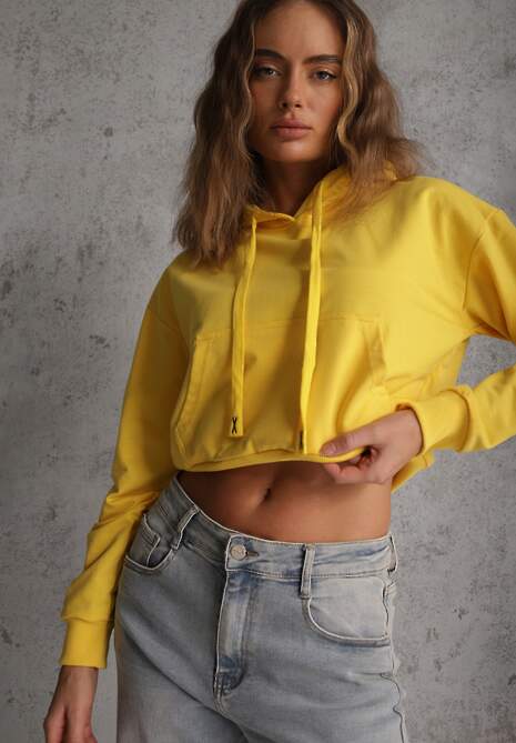 Żółta Bluza z Kapturem i Bawełną Ozdobiona Ściągaczami Evianae 5
