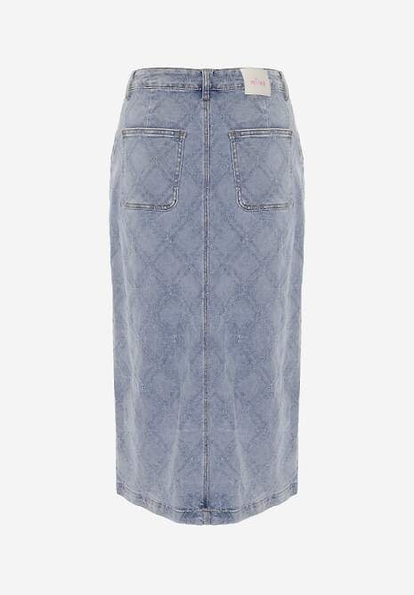 Niebieska Jeansowa Spódnica z Bawełny Zdobiona Printem w Romby i Rozcięciem Chrissna 7