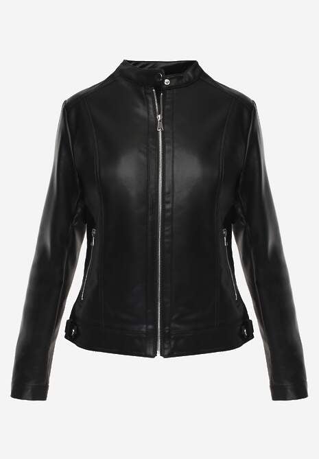 Czarna Taliowana Kurtka Ramoneska z Suwakami przy Mankietach Vivalea 6