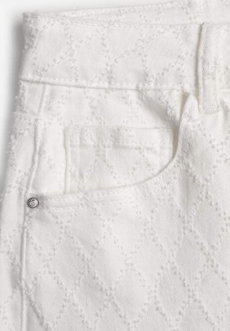 Białe Jeansy High Waist Wide Leg z Bawełną z Ozdobnymi Przeszyciami w Romby Hetana 6