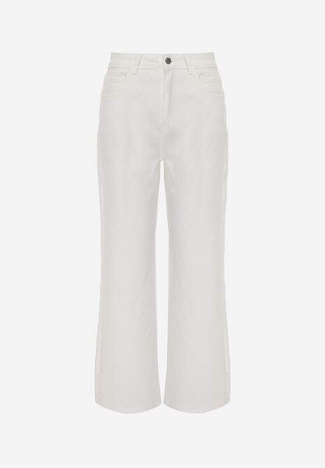 Białe Jeansy High Waist Wide Leg z Bawełną z Ozdobnymi Przeszyciami w Romby Hetana 6