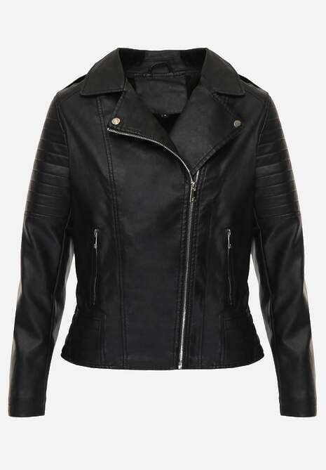 Czarna Motocyklowa Kurtka o Fasonie Ramoneski Chivi 6