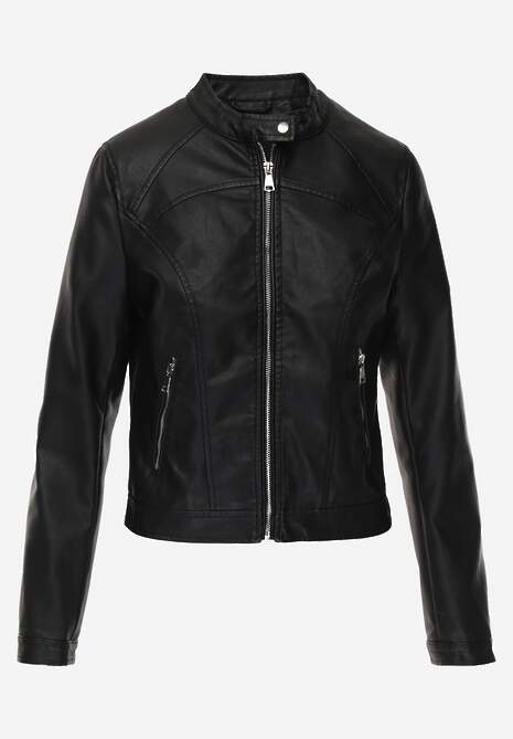 Czarna Taliowana Kurtka Ramoneska o Klasycznym Fasonie Tessana 6