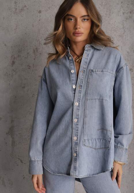 Niebieska Jeansowa Koszula z Bawełną z Przeszyciami Nekki 5