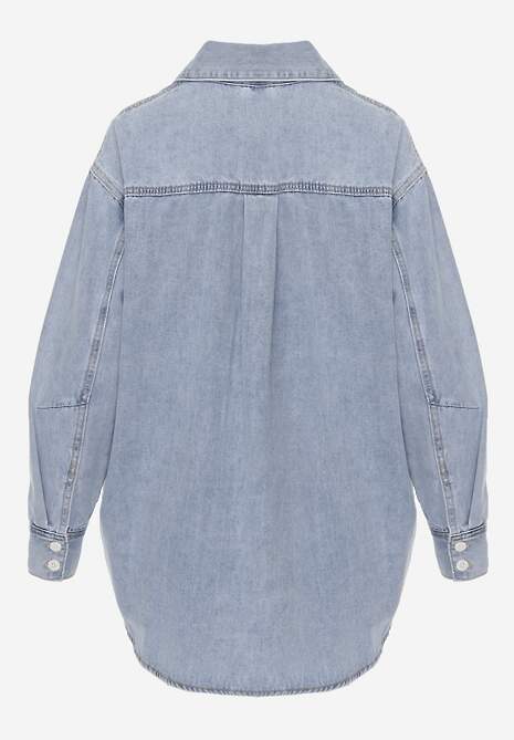 Niebieska Jeansowa Koszula z Bawełną z Przeszyciami Nekki 7