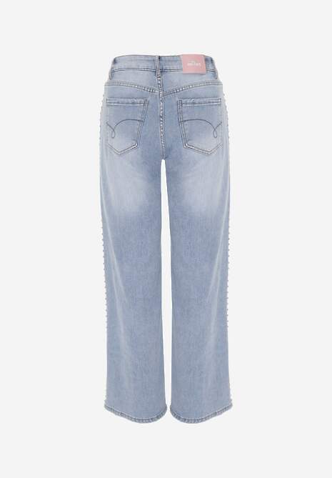 Niebieskie Szerokie Jeansy Ozdobione Nitami High Waist z Bawełną Typhele 7