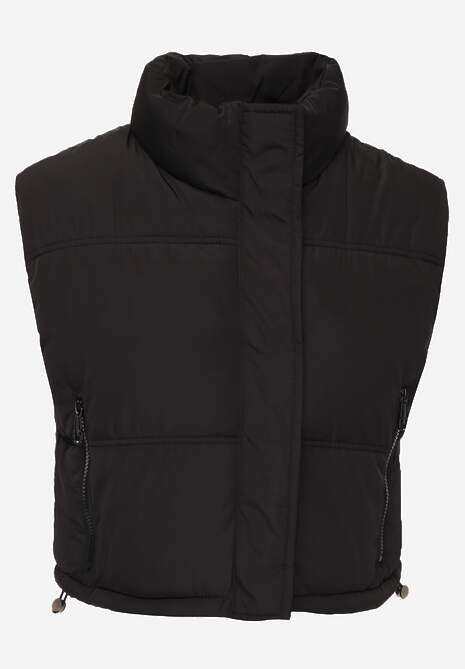 Czarna Pikowana Kamizelka Puffer o Kroju Crop Tadrel 6