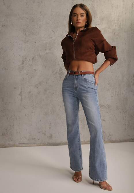 Niebieskie Jeansy Dzwony Bootcut High Waist z Bawełną Urilyss