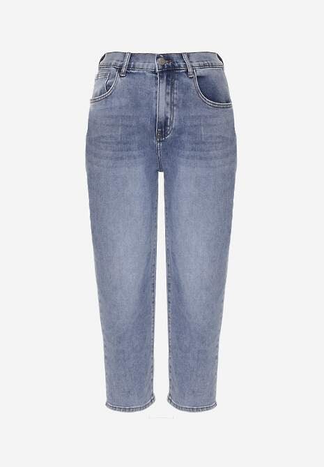 Niebieskie Jeansy Mom Fit z Bawełną High Waist Agarehe 6