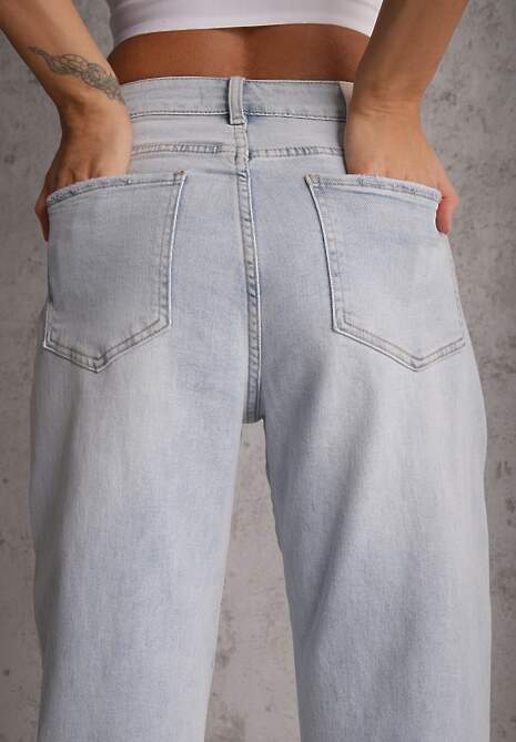 Niebieskie Jeansy Mom Fit z Bawełną High Waist Wentren 5