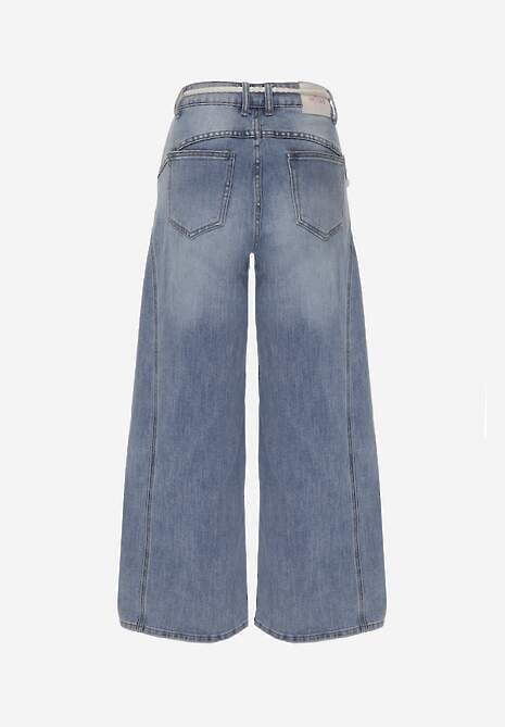 Niebieskie Szerokie Jeansy z Bawełną High Waist z Paskiem Typu Sznurek Caninna 7