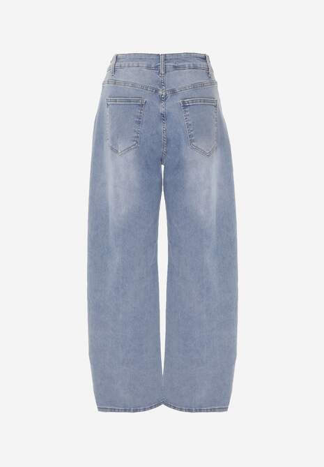 Niebieskie Jeansy Balloon z Bawełną High Waist Pronadina 7