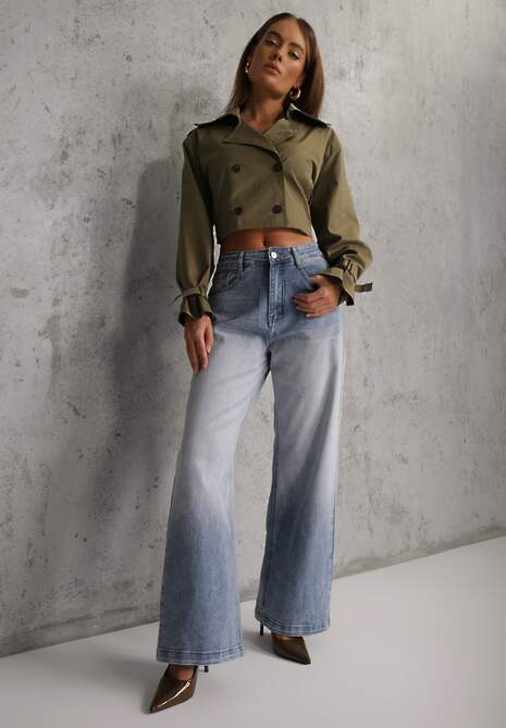 Niebieskie Jeansy Szerokie z Wytarciami High Waist Calale 4