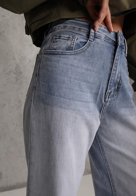 Niebieskie Jeansy Szerokie z Wytarciami High Waist Calale 5