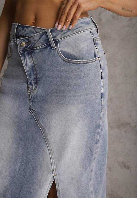 Niebieska Spódnica z Jeansu z Bawełną High Waist o Asymetrycznym Kroju Vikisla 5