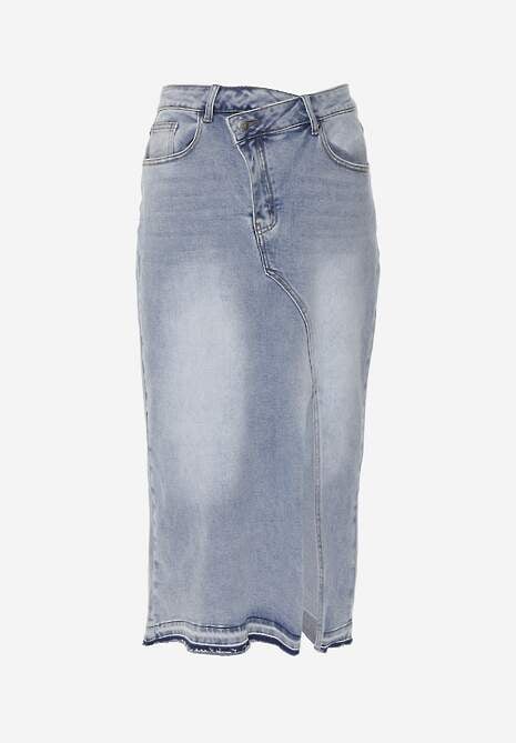 Niebieska Spódnica z Jeansu z Bawełną High Waist o Asymetrycznym Kroju Vikisla 6