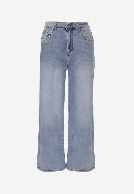 Niebieskie Szerokie Jeansy High Waist z Przeszyciami Tryphile 6