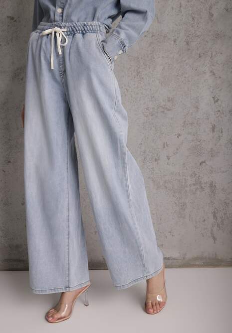 Niebieskie Szerokie Jeansy z Bawełną i Lyocellem i Wiązanym Sznurkiem Lailai 4