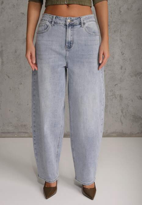 Niebieskie Jeansy Typu Loose z Bawełną High Waist Maeriala 4