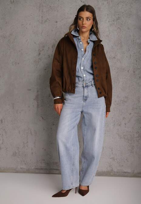 Niebieskie Jeansy Typu Loose z Bawełną High Waist Maeriala