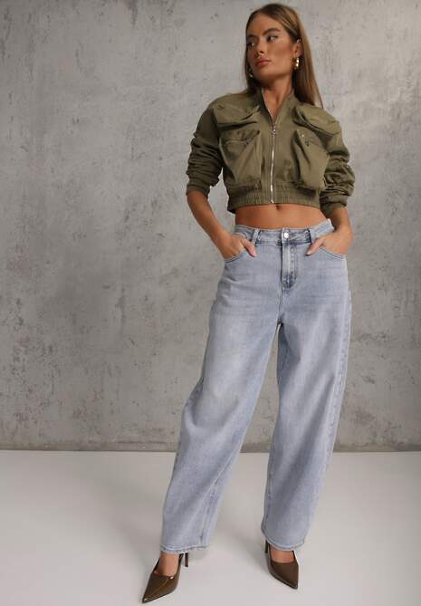 Niebieskie Jeansy Typu Loose z Bawełną High Waist Maeriala