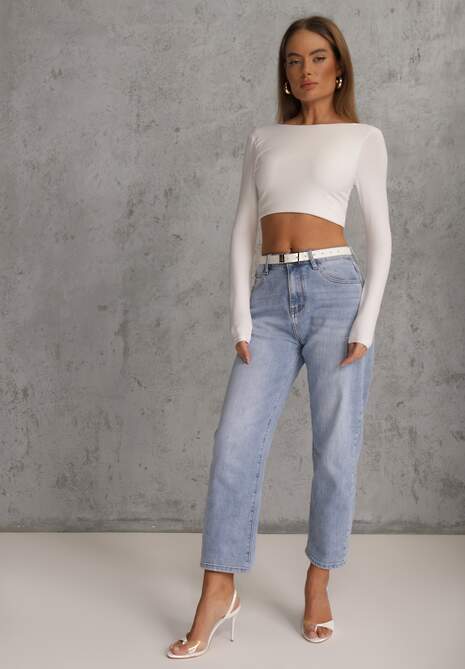 Niebieskie Jeansy Mom Fit High Waist Ankle Length Nikathe 4