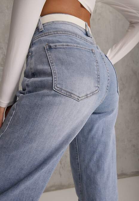 Niebieskie Jeansy Mom Fit High Waist Ankle Length Nikathe 5