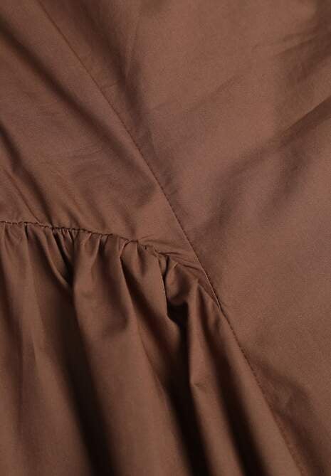 Brązowa Rozkloszowana Sukienka Koktajlowa z Bawełny z Dekoltem Łódką i Kieszeniami Fanilra 6