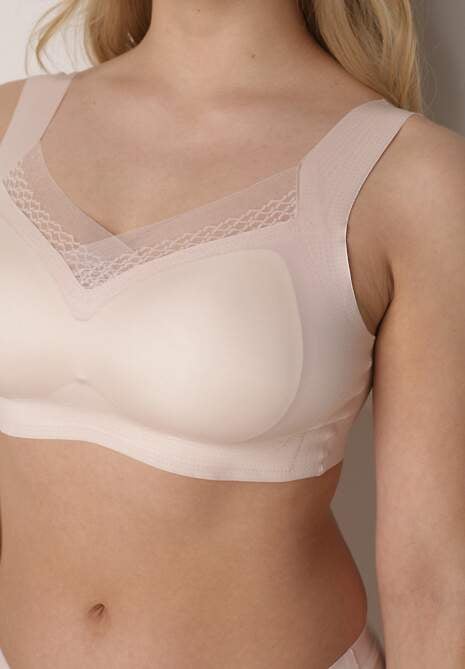 Beżowy Sportowy Biustonosz z Usztywnieniem Ozdobiony Siateczkową Wstawką Edalissa