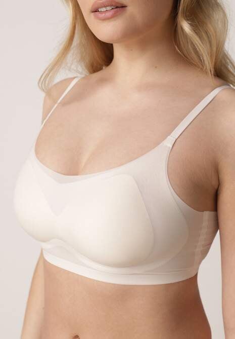 Jasnobeżowy Usztywniany Biustonosz o Bezszwowym Wykończeniu Bez Fiszbin Leanoreth