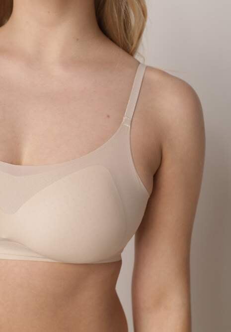 Beżowy Usztywniany Biustonosz o Bezszwowym Wykończeniu Bez Fiszbin Leanoreth