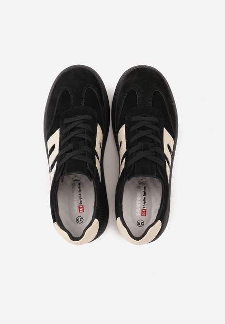 Czarne Sneakersy Skórzane w Stylu Tenisówek z Geometrycznym Wzorem Eshiryla 6