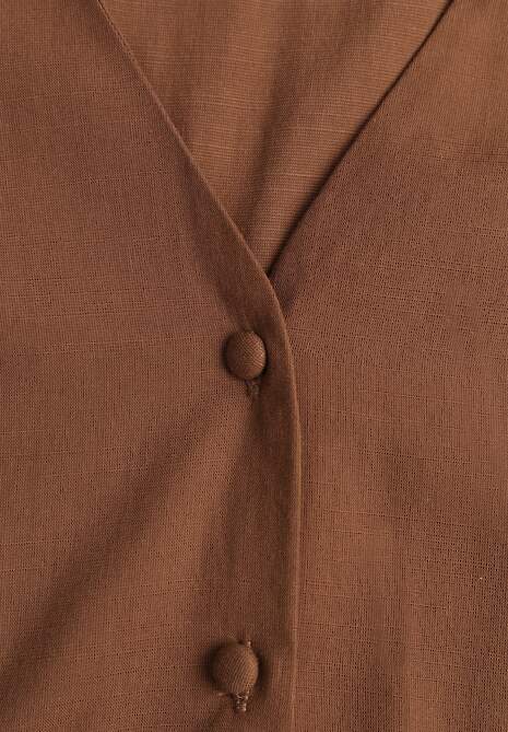 Brązowa Rozkloszowana Sukienka Koszulowa z Bawełny i Wiskozy Zdobiona Klapami Gleta 6
