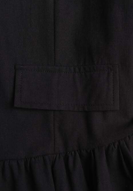 Czarna Rozkloszowana Sukienka Koszulowa z Bawełny i Wiskozy Zdobiona Klapami Gleta 6