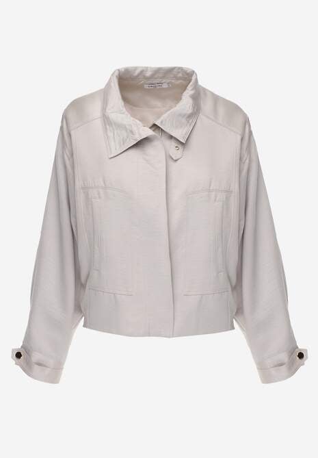 Beżowa Kurtka Bomberka Oversize z Paskami przy Rękawach Lann 4