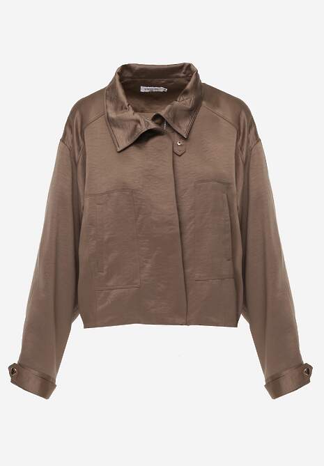 Brązowa Kurtka Bomberka Oversize z Regulowanymi Mankietami Lann 6