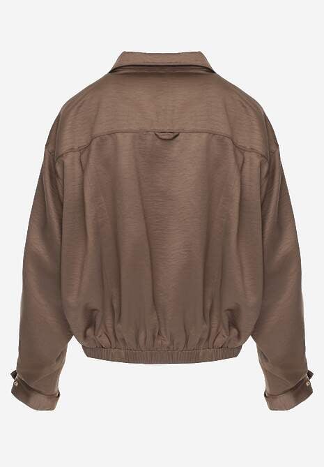 Brązowa Kurtka Bomberka Oversize z Regulowanymi Mankietami Lann 7