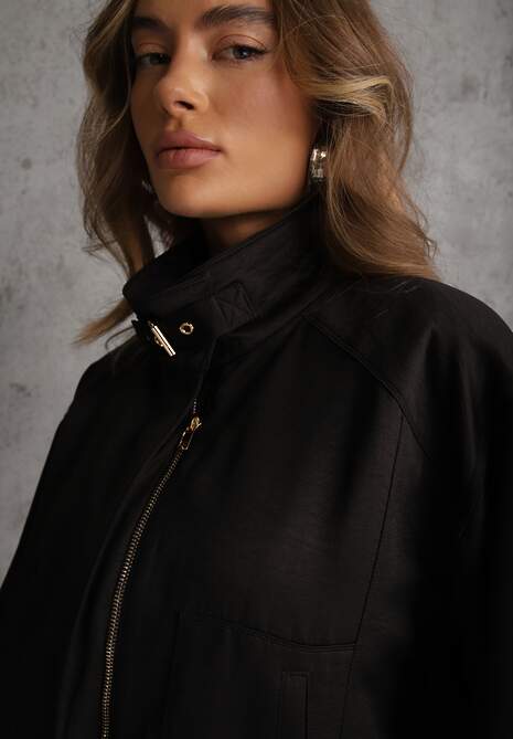 Czarna Kurtka Bomberka Oversize z Paskami przy Rękawach Lann 5