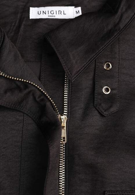 Czarna Kurtka Bomberka Oversize z Paskami przy Rękawach Lann 6