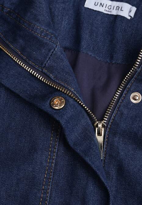 Niebieska Przejściowa Kurtka Jeansowa Balloon z Bawełny z Kołnierzykiem Abijena 6