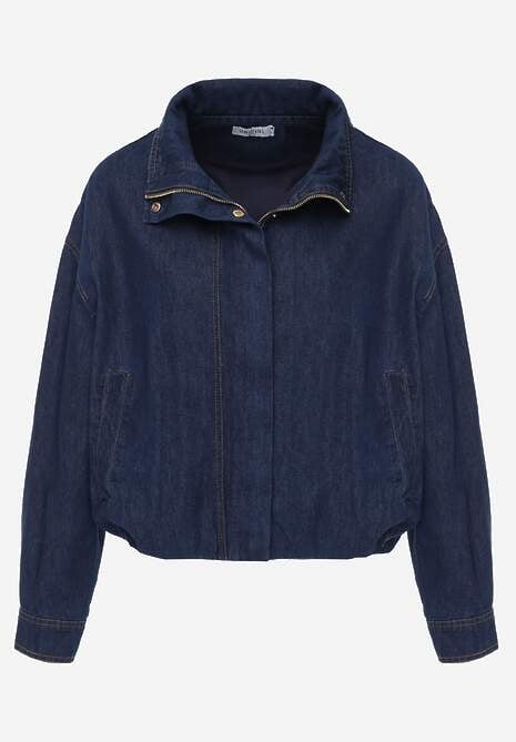 Niebieska Przejściowa Kurtka Jeansowa Balloon z Bawełny z Kołnierzykiem Abijena 6