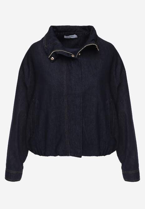 Granatowa Przejściowa Kurtka Jeansowa Balloon z Bawełny z Kołnierzykiem Abijena 6