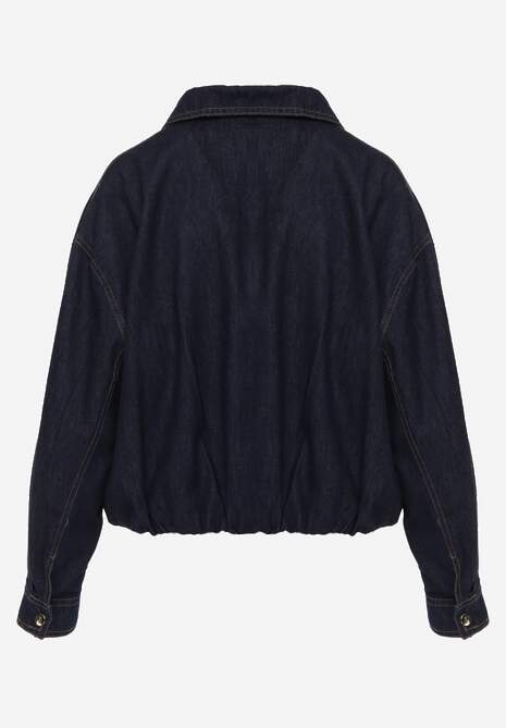 Granatowa Przejściowa Kurtka Jeansowa Balloon z Bawełny z Kołnierzykiem Abijena 7