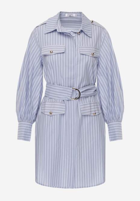 Niebieska Koszulowa Sukienka z Bawełny z Paskiem w Stylu Soft Utility Effiara 6