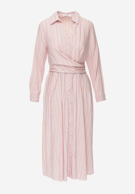 Różowa Wiskozowa Sukienka o Koszulowym Kroju z Marszczoną Talią Abilera 6