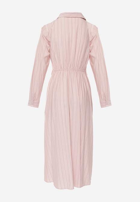 Różowa Wiskozowa Sukienka o Koszulowym Kroju z Marszczoną Talią Abilera 7