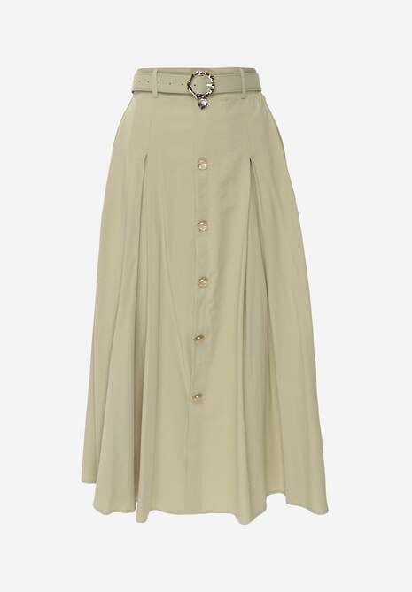 Zielona Rozkloszowana Spódnica z Kieszonkami i Paskiem z Klamrą Qualea 6