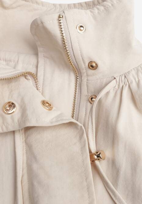 Beżowa Oversizowa Kurtka Przejściowa o Kroju Bombki z Bawełny i Wiskozy Birana 6