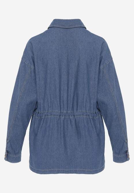 Niebieska Koszula z Bawełny Ściągana w Talii Troczkami Hettia 7