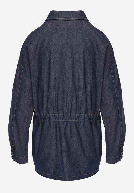 Granatowa Koszula z Bawełny Ściągana w Talii Troczkami Hettia 7